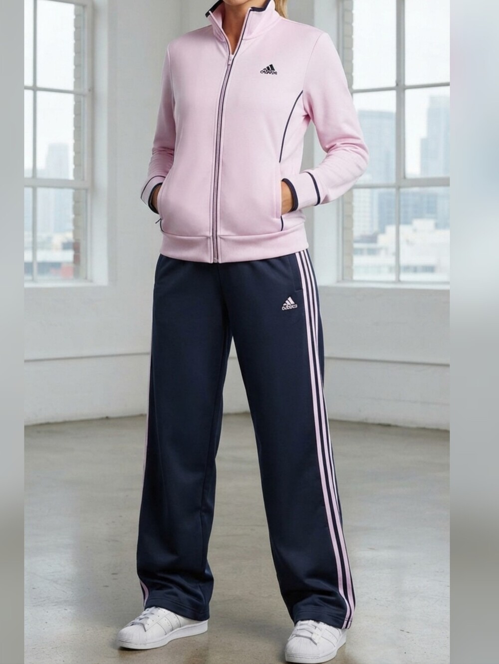 Vintage Y2K Adidas 2-Piece Wide Leg Tracksuit Set Full Zip Track Jacket & Pants